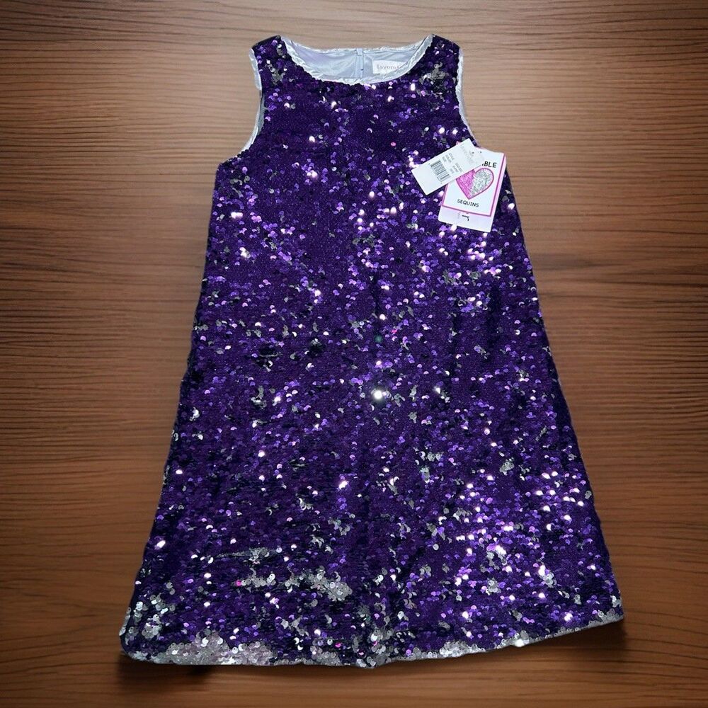 Lavender Girls Sequin Dress Flippable Sequins Silver/Purple Size 10/12 New NWT
